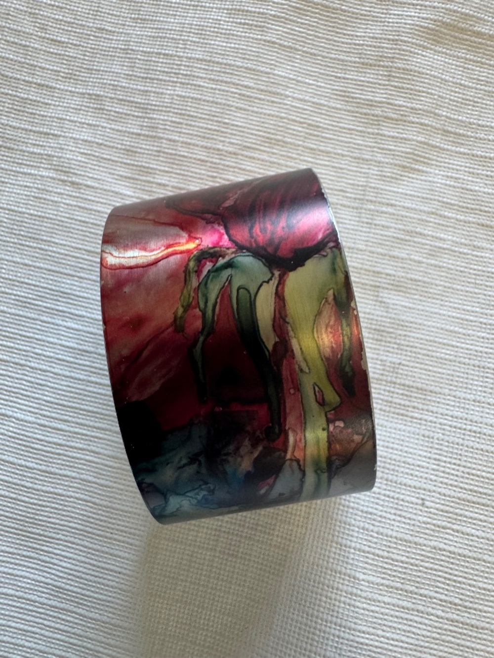 Heartfelt Rose Marbled Resin Cuff Bracelet in Red, Green and Blue